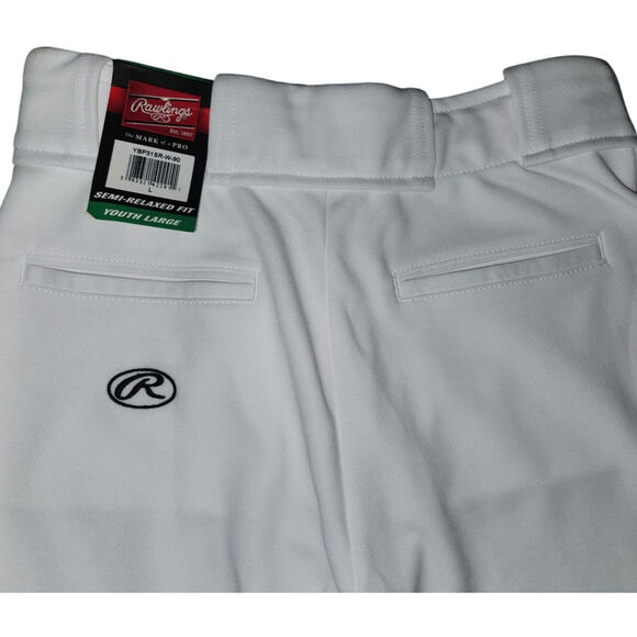 Rawlings Youth White Baseball Pants Semi-Relaxed Fit Full Length Size Large - Picture 7 of 10